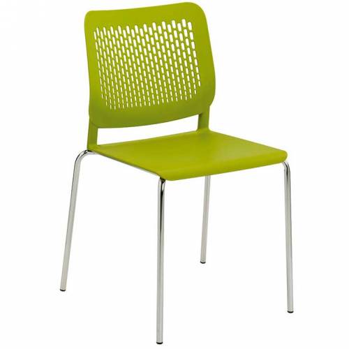 Tryo stacking chair with green seat, green back and chrome legs