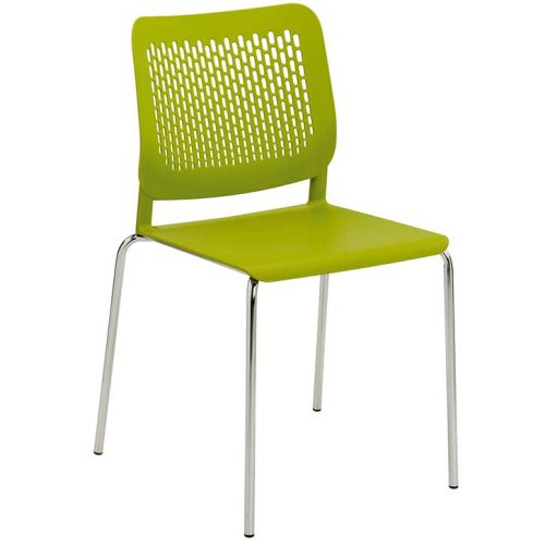 Tryo stacking chair with green seat, green back and chrome legs