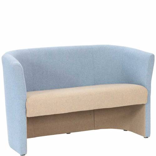 Tub-style sofa with beige seat and pale blue back