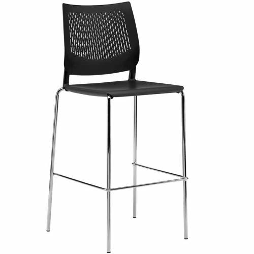 Black stool with backrest and chrome legs